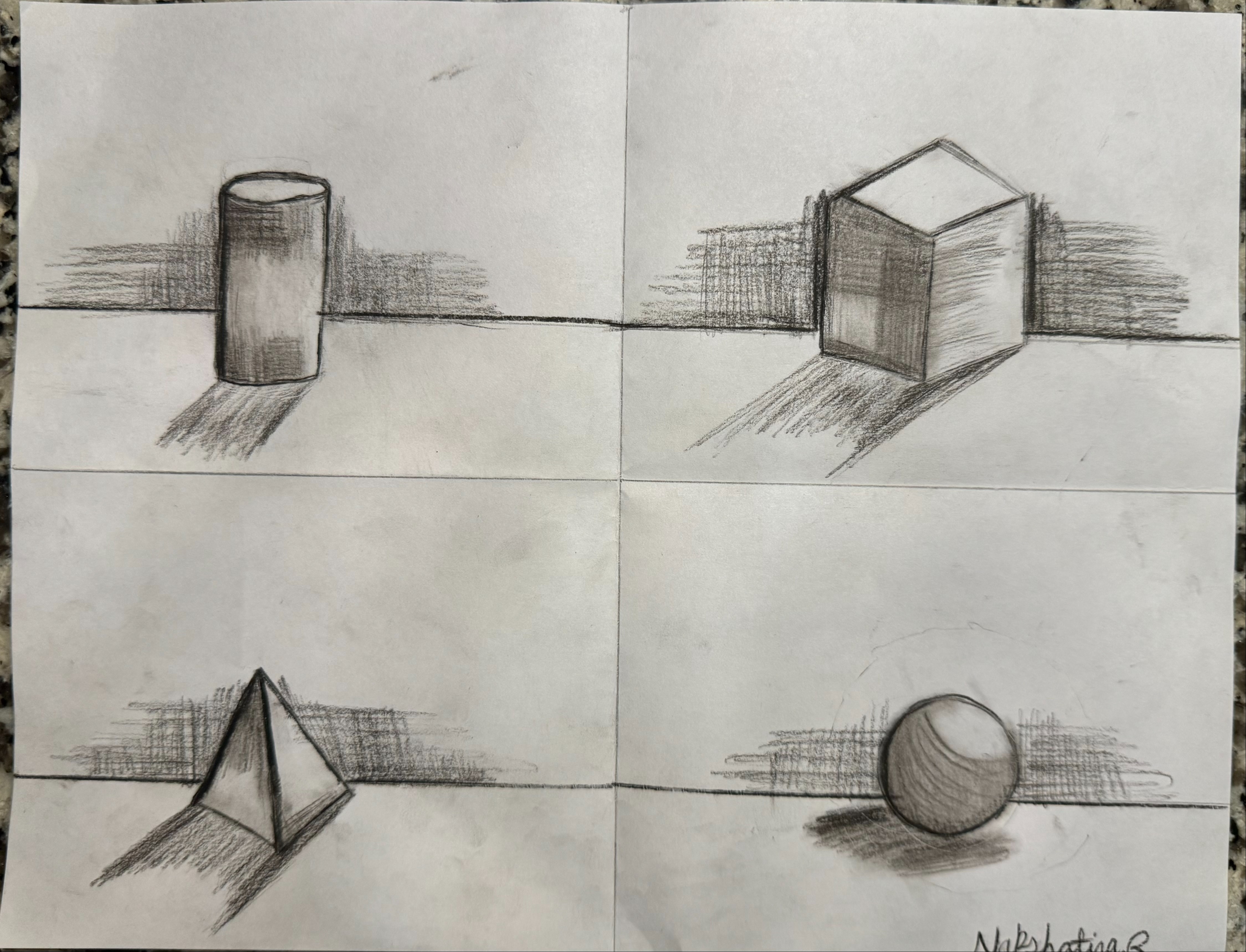 3D forms with graphite charcoal