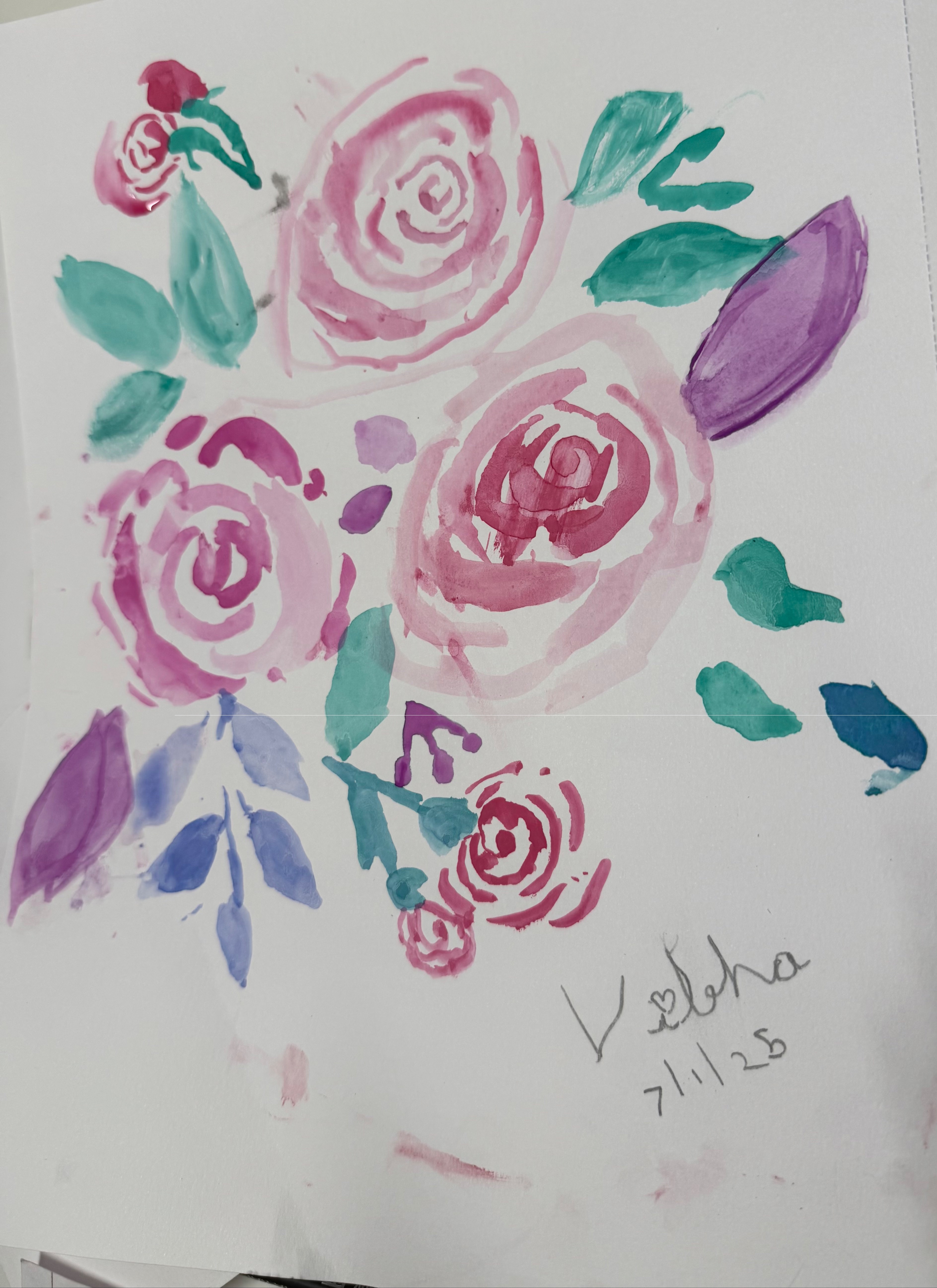Free hand watercolor painting. Bouquet of flowers