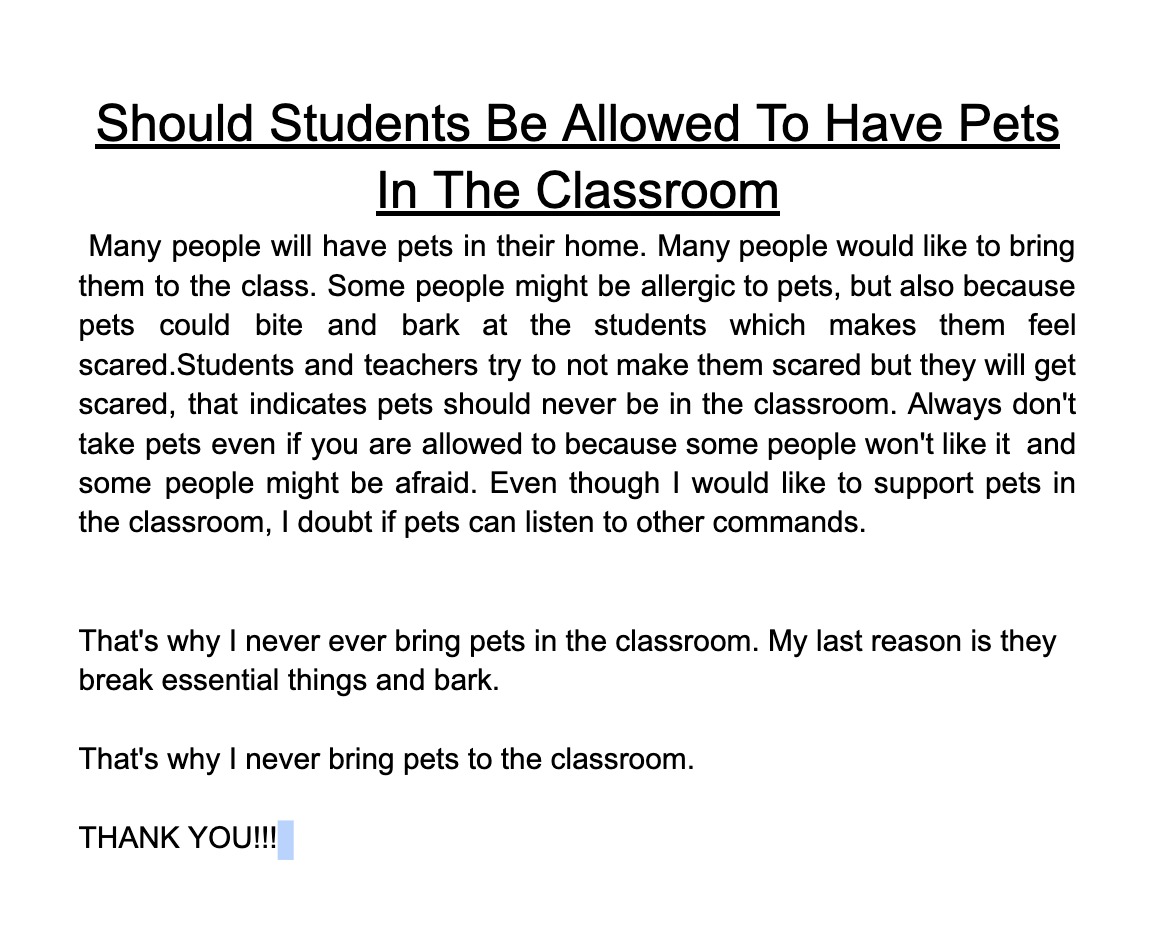 Should Students Be Allowed To Have Pets In The Classroom?
