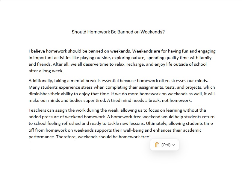 Ban Homeworks on Weekends