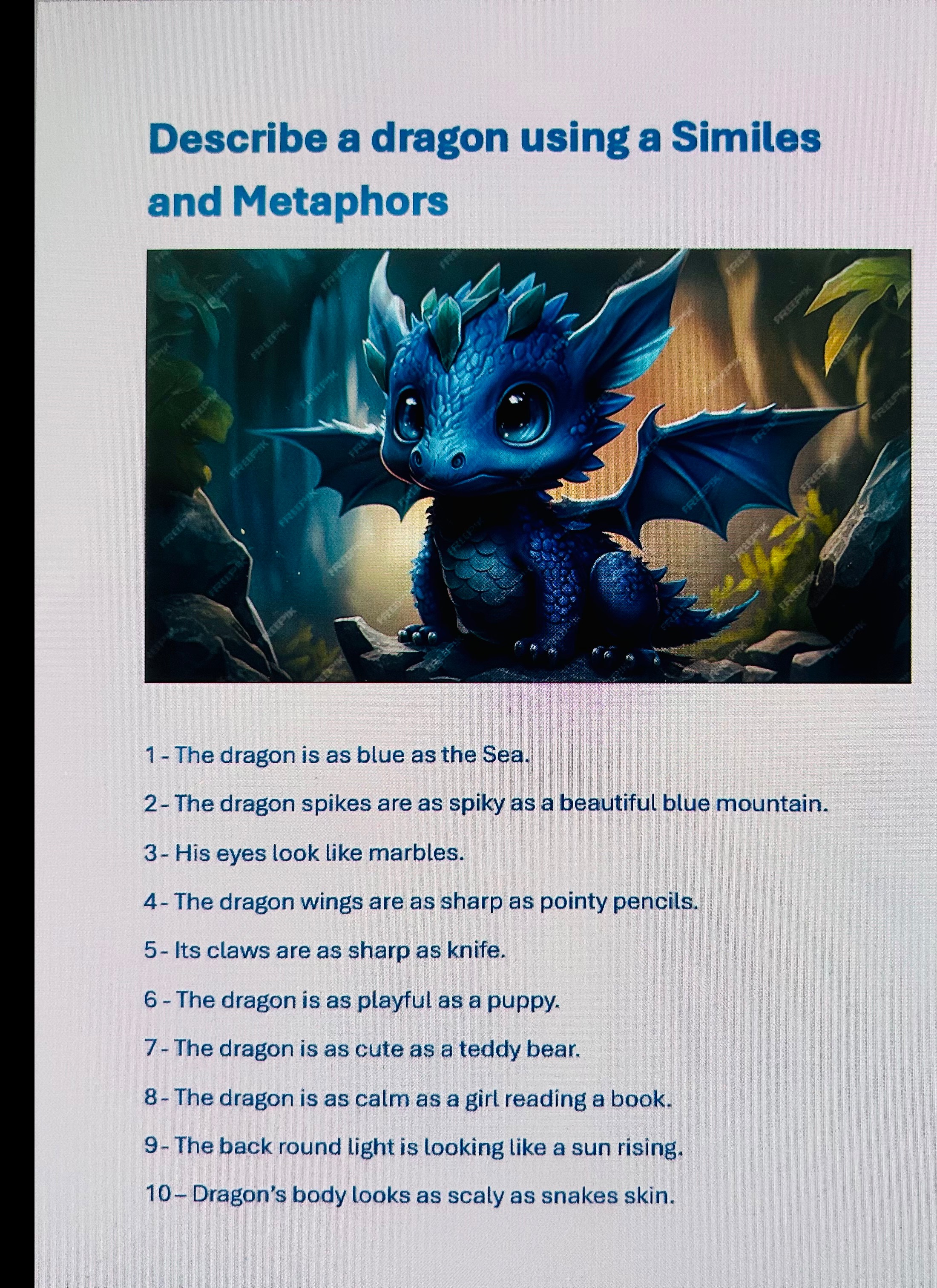 Describing Dragon using Metaphor and Similes 