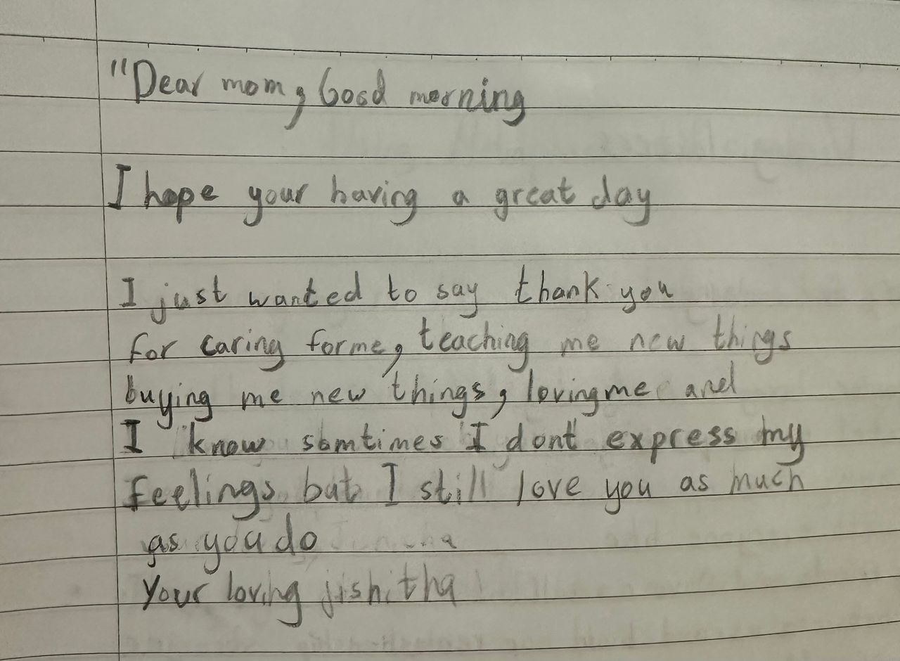 Thank you note to mom