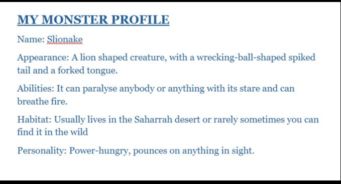 My customized monster profile