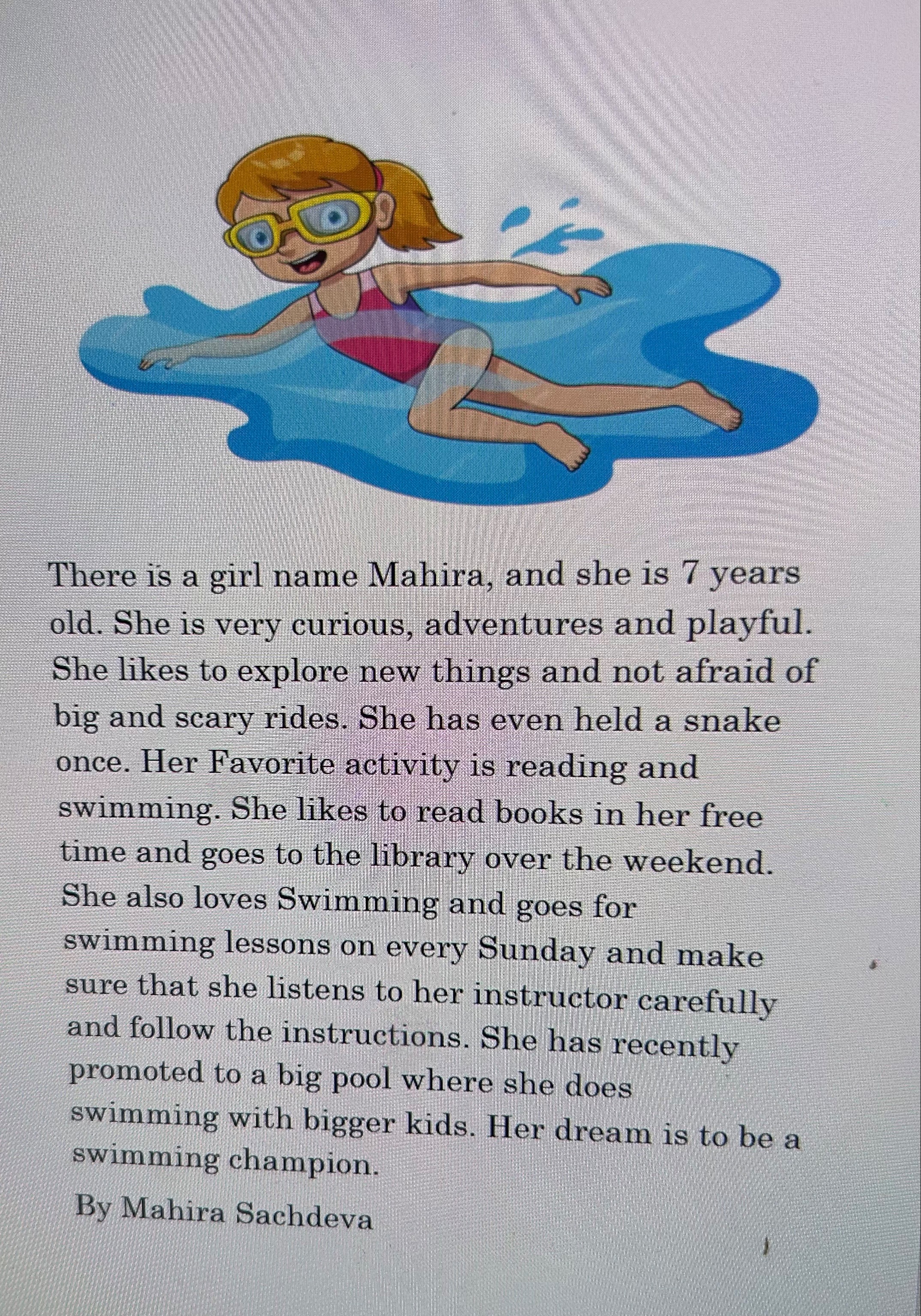 Writing on Personality Traits, Likes, and Aspirations - swimmer 