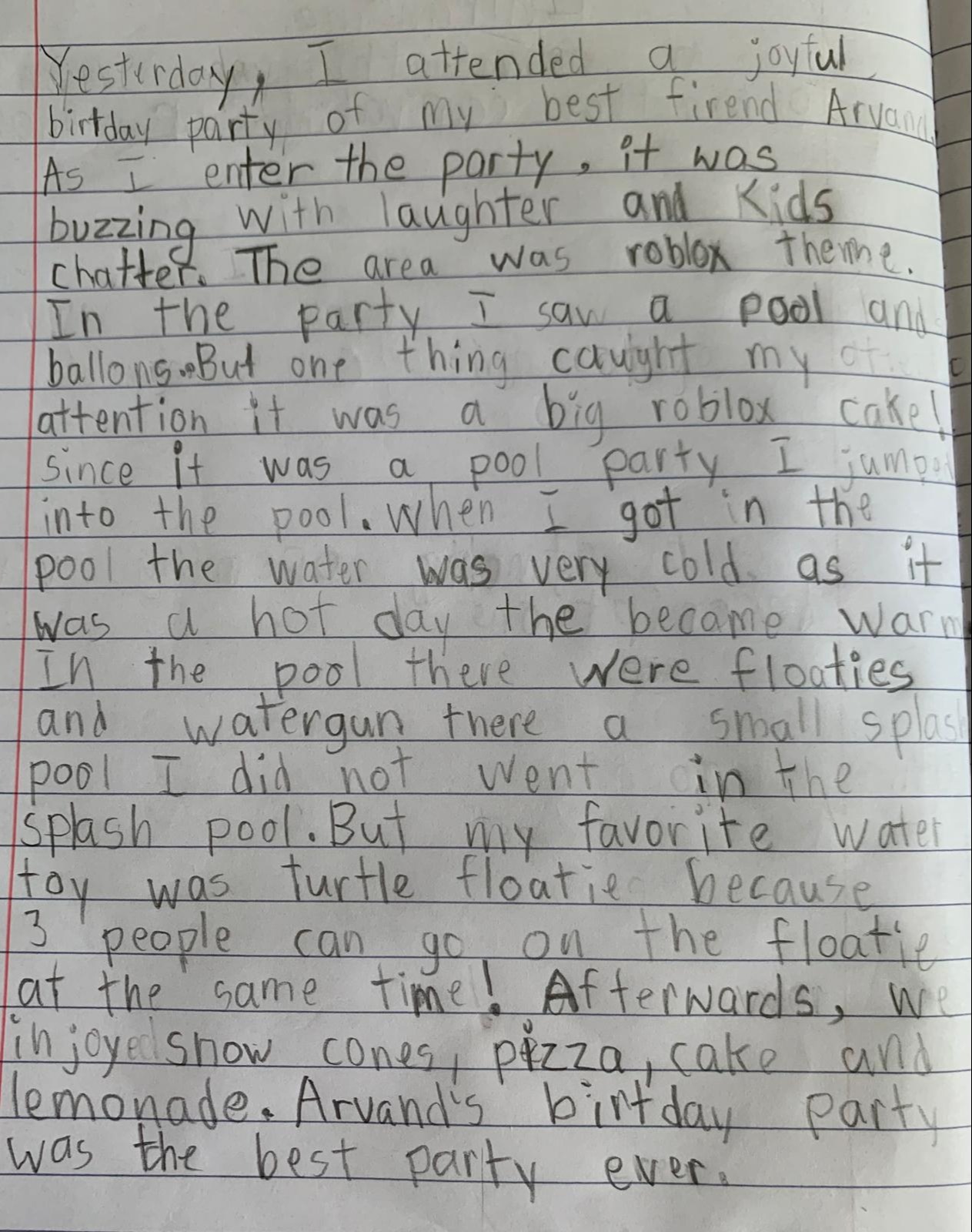 I attend a birthday Party 