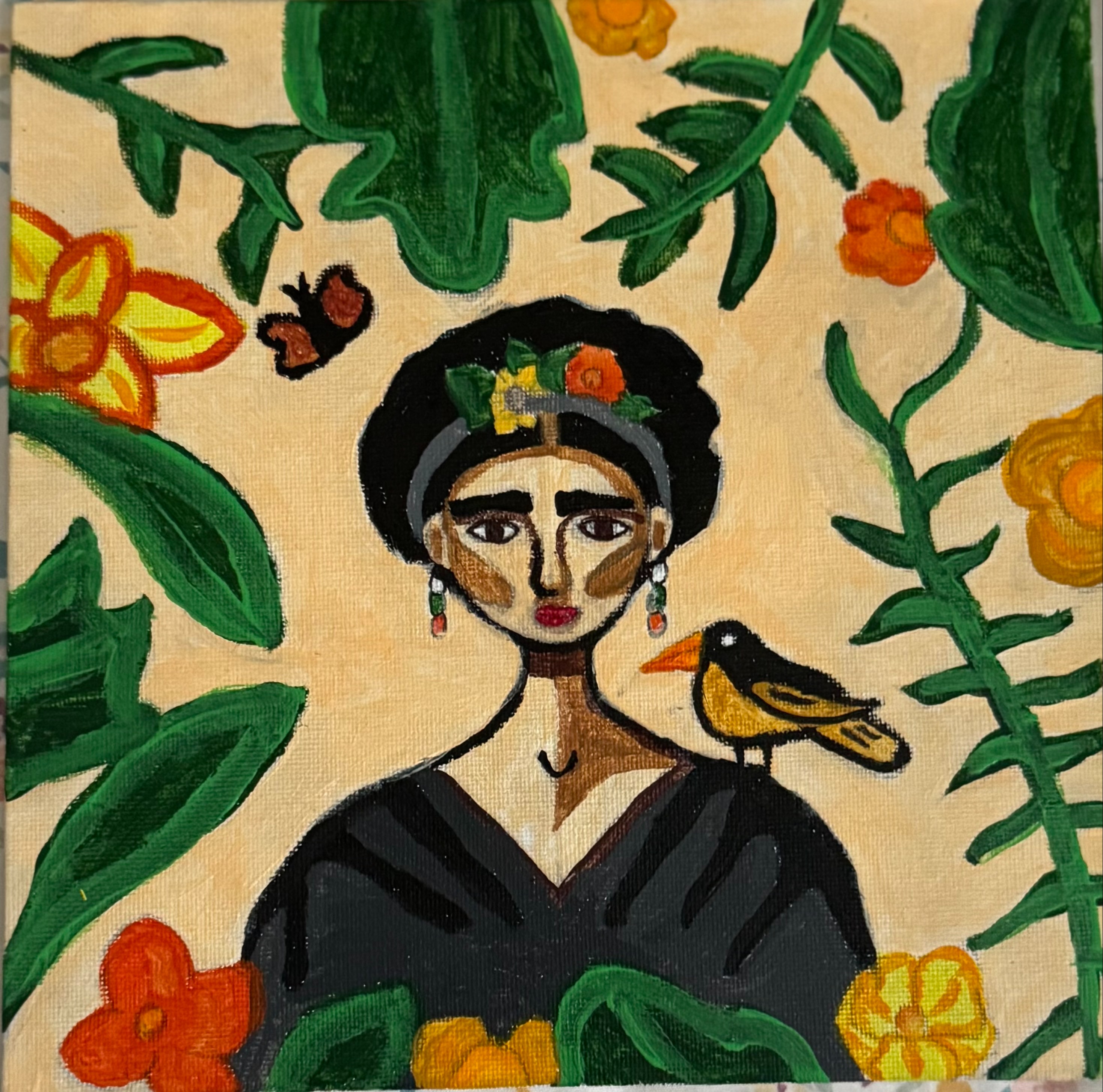 Frida Kahlo portrait using acrylics