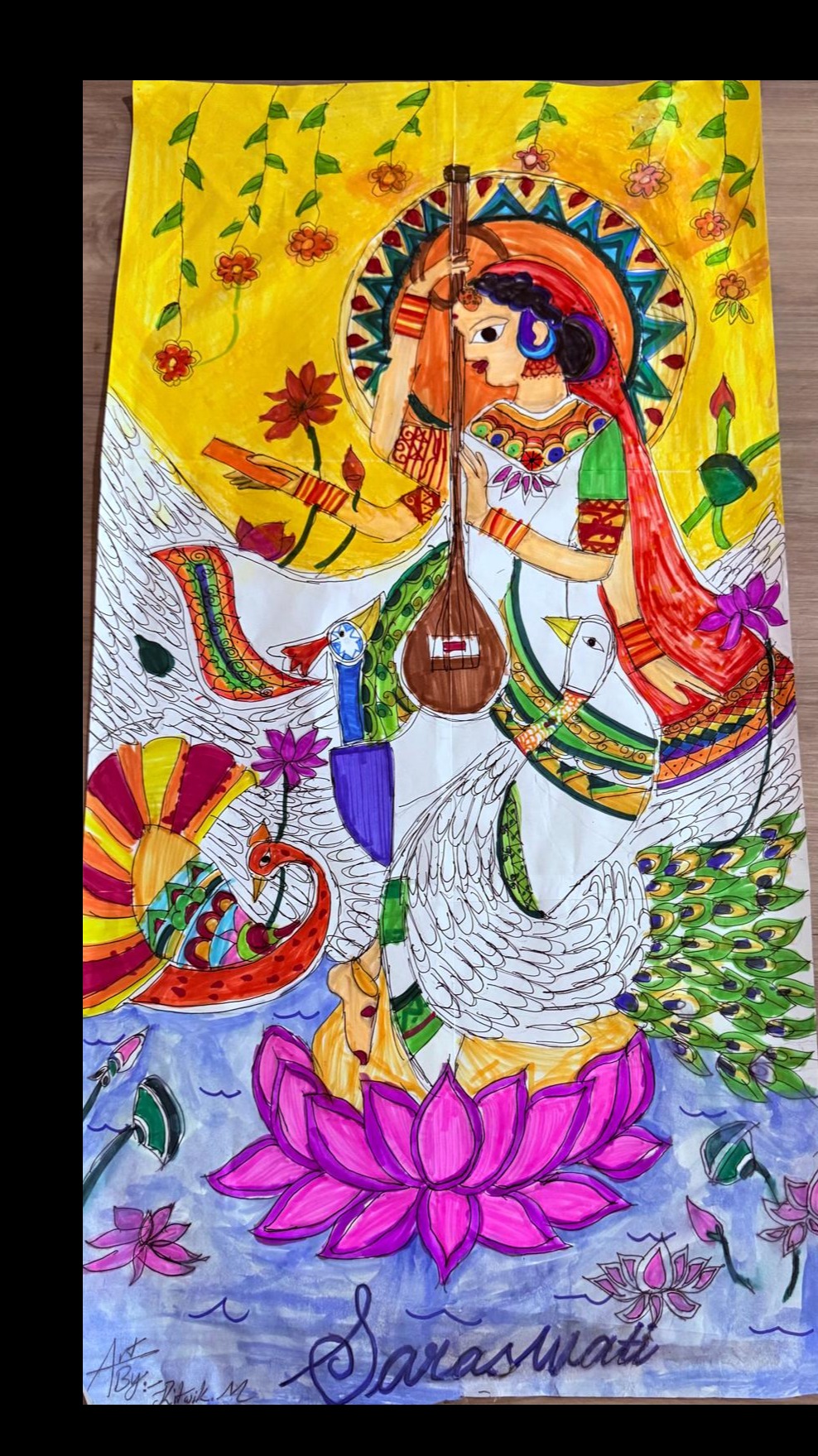 saraswati art goddess madubani art