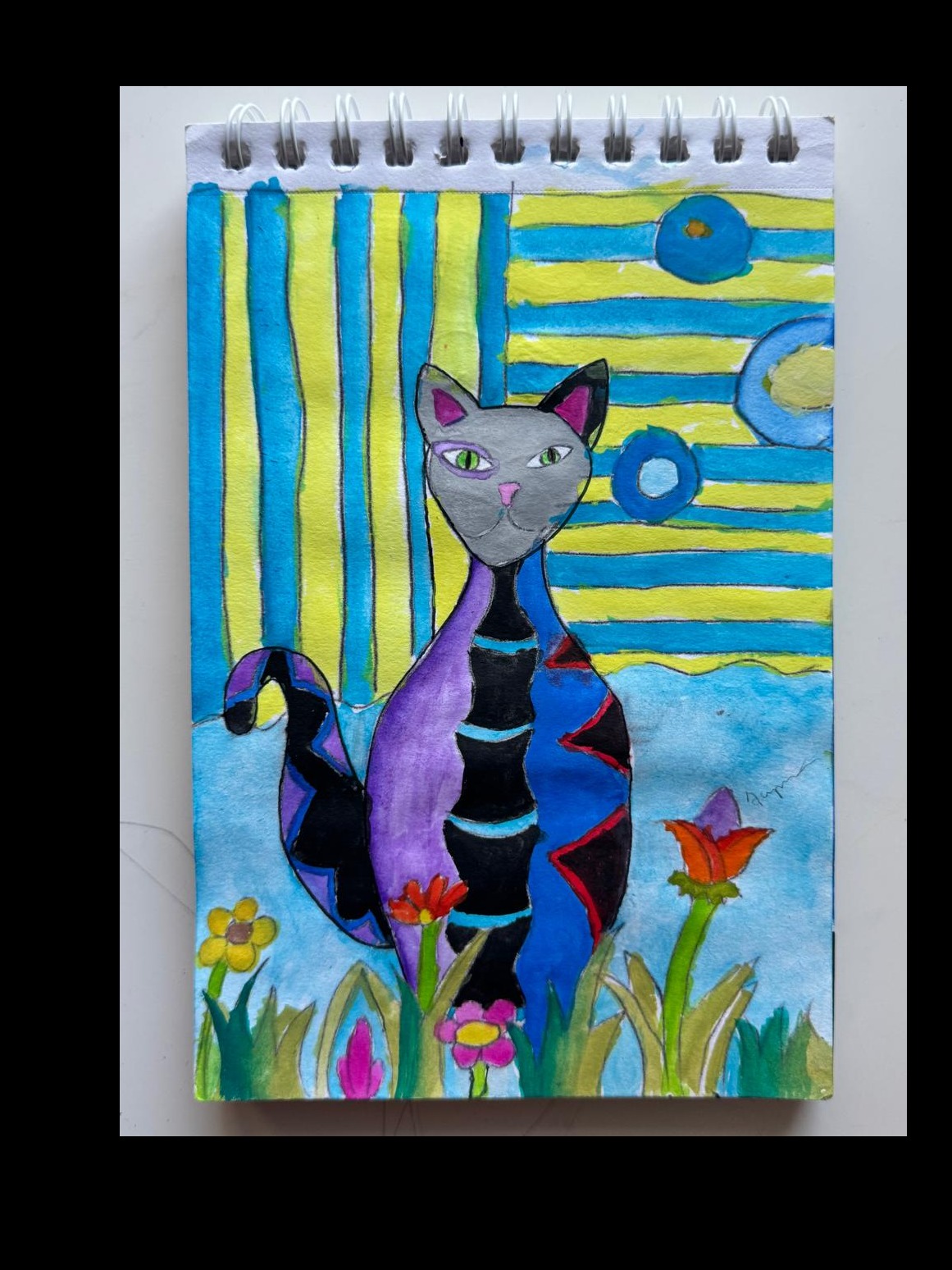 Multi Colour Cat - Water Colour Art