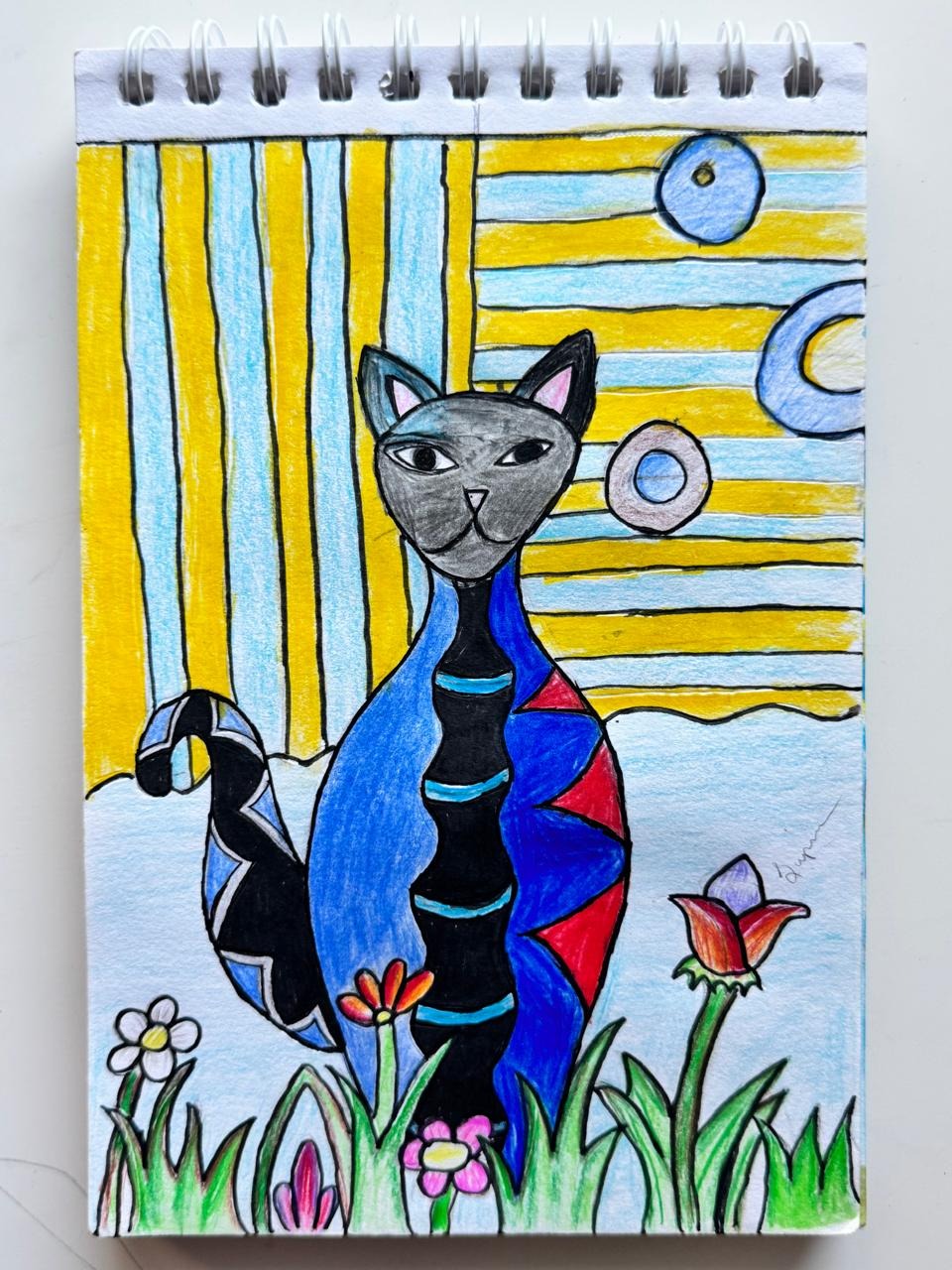 Multi colour Cat - Colour Pencil Art