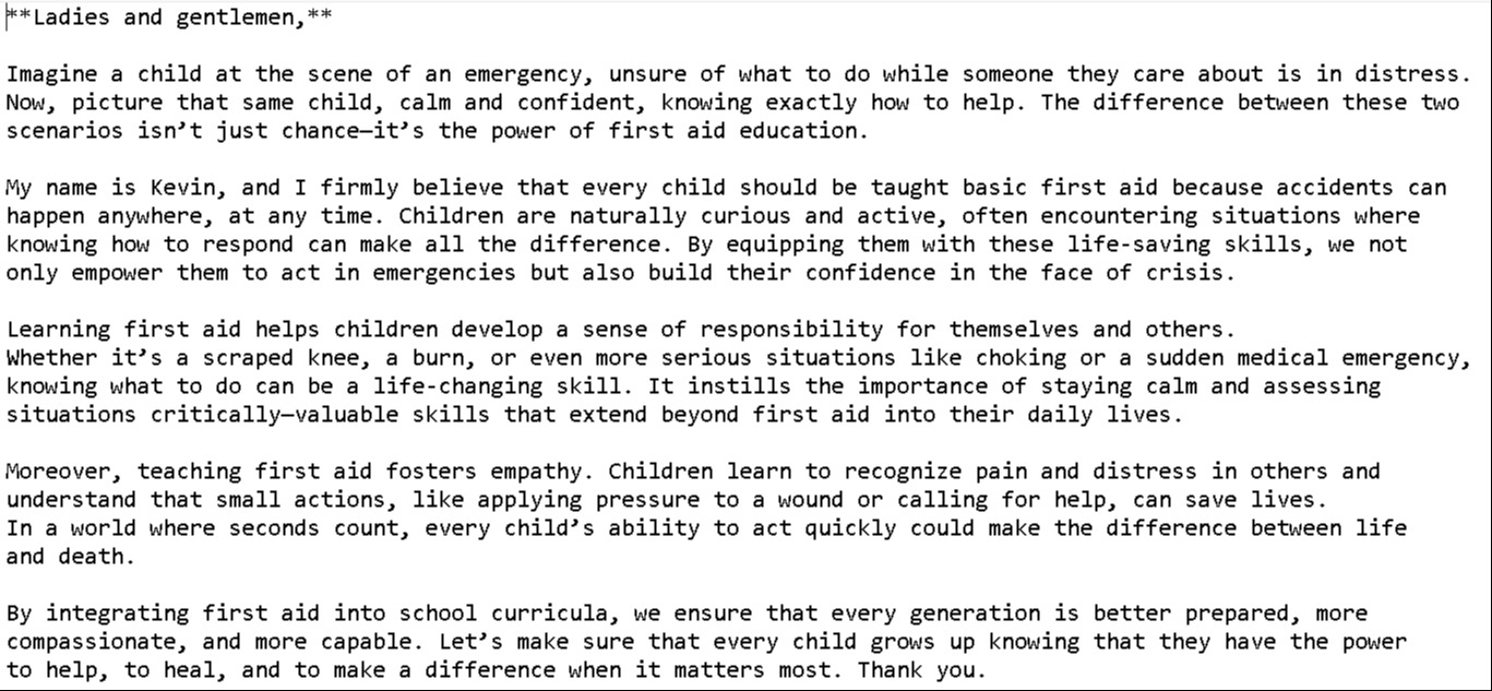 My speech about why all children should know basic first aid