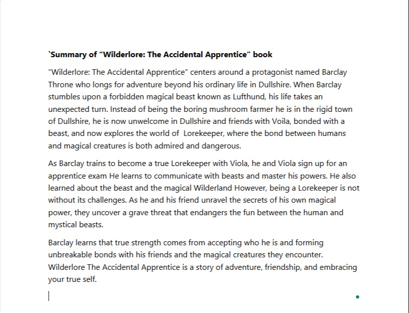 Summary of WIlderlore The Accidental Apprentice 