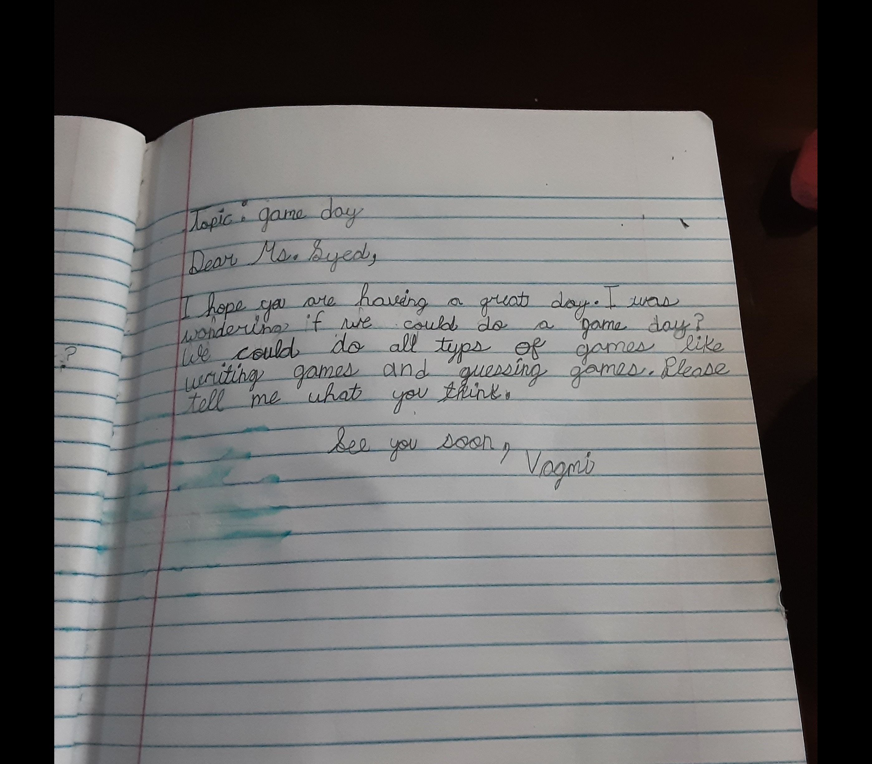 Writing a email to my teacher.