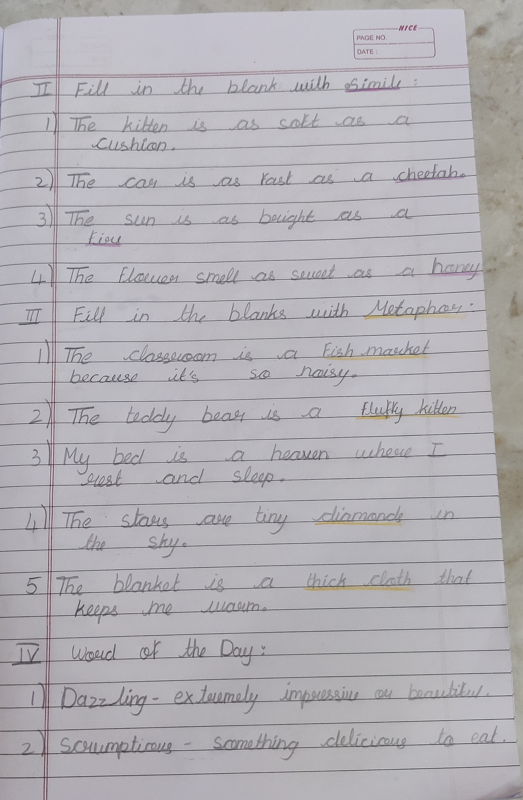 Using metaphors and similes enhancing the expressive writing 