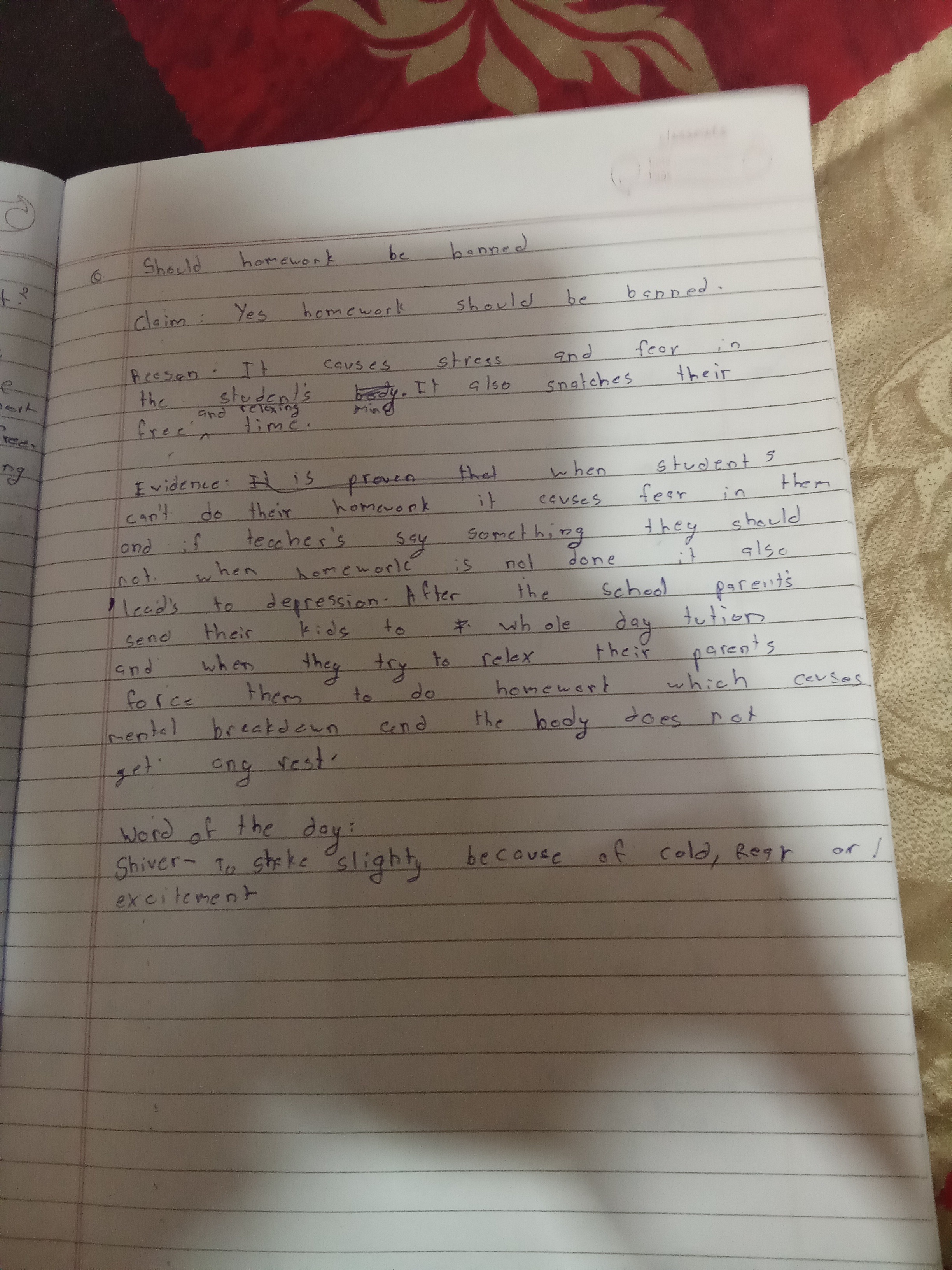 3 -Part Persuasion Model (Should homework be banned)