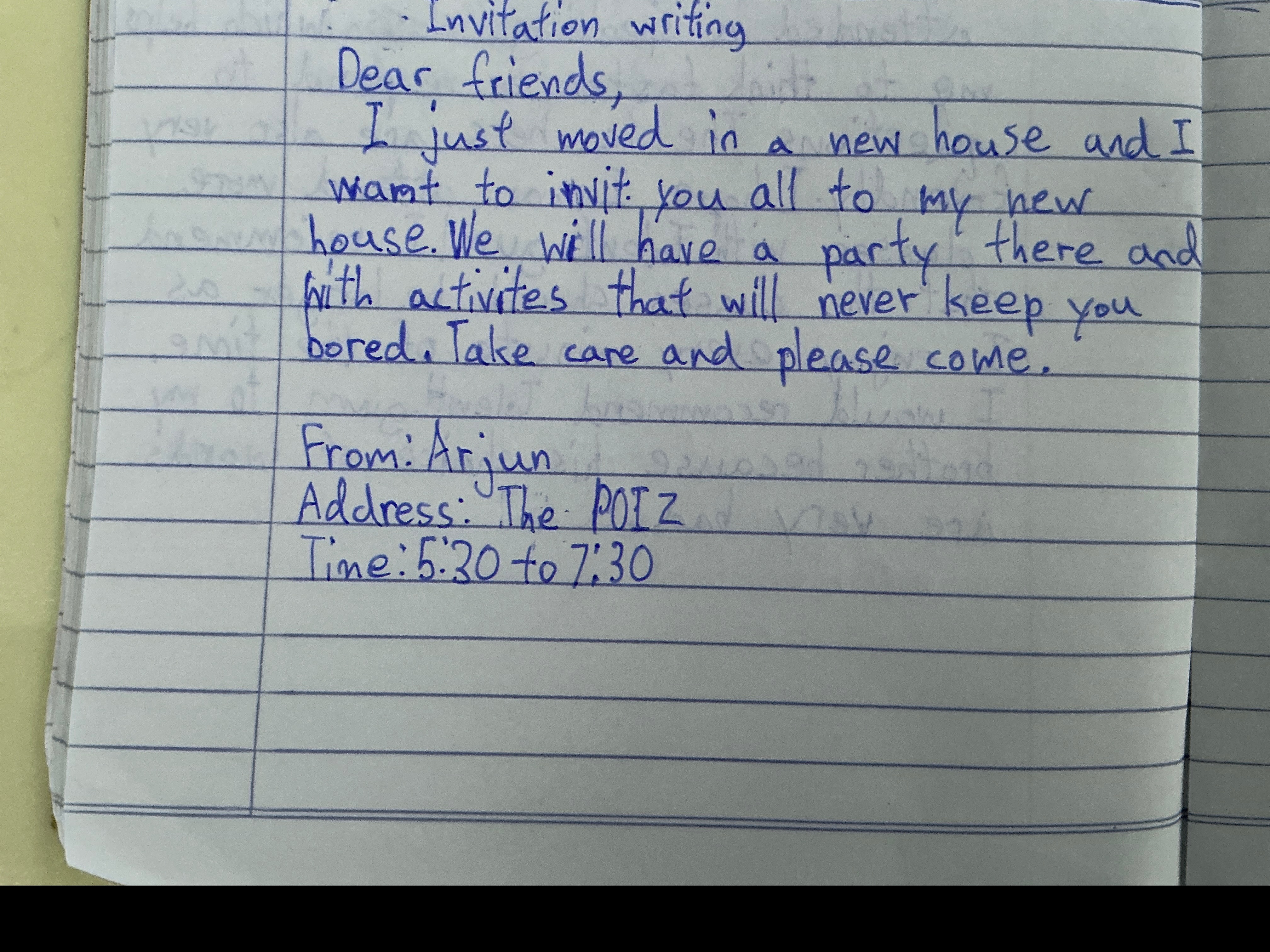 Invitation writing