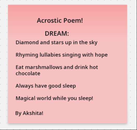 DREAM- An Acrostic Poem by Akshita