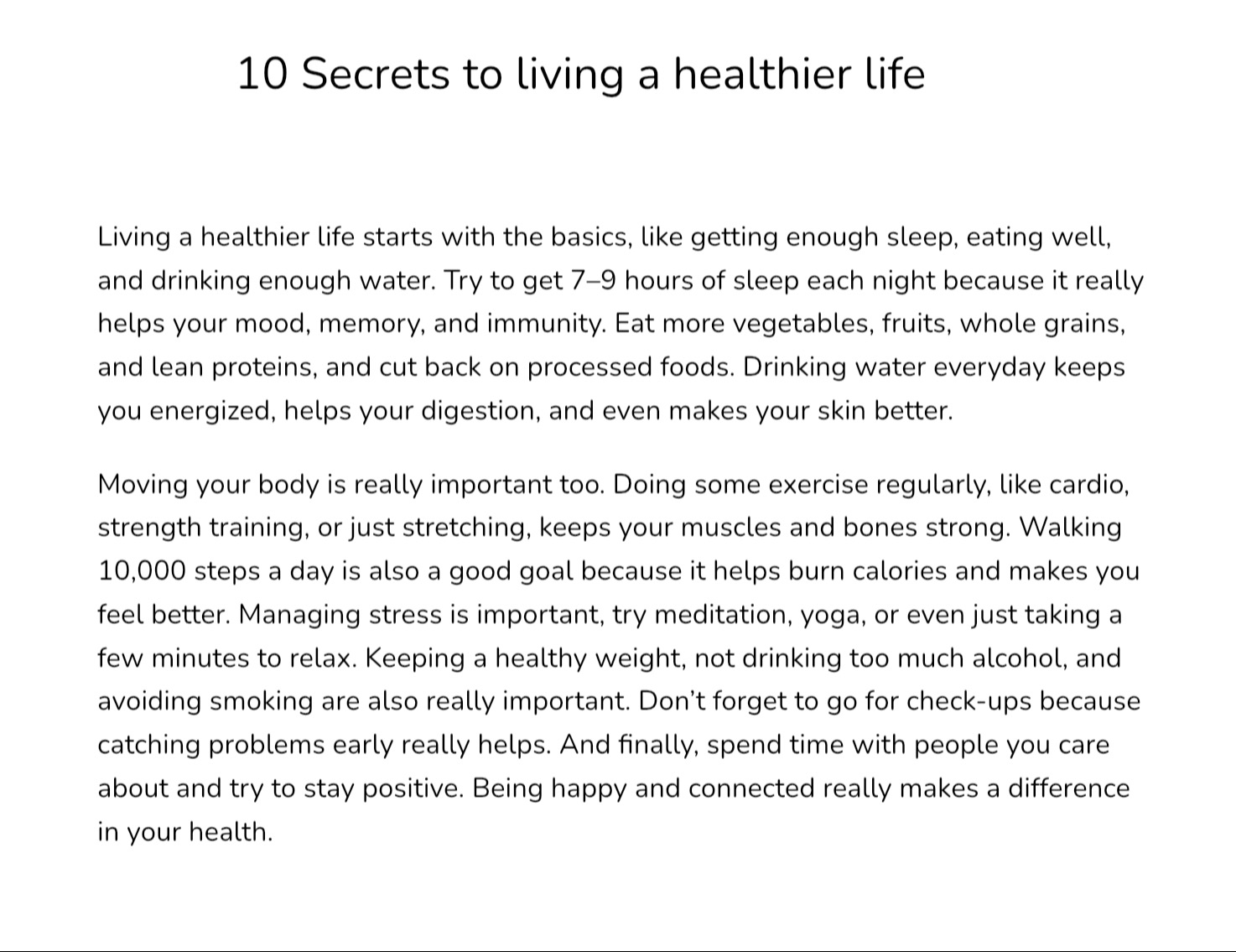 10 Secrets to living a healthier life