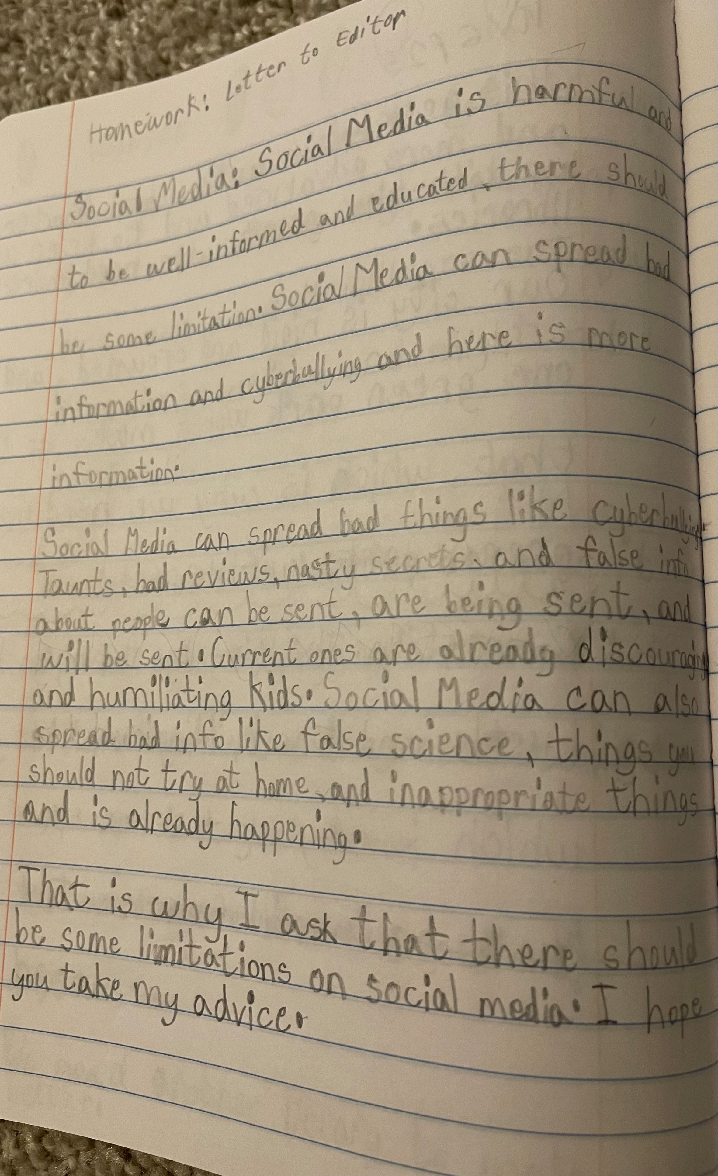 Creative Writing Homework: Letter to the Editor