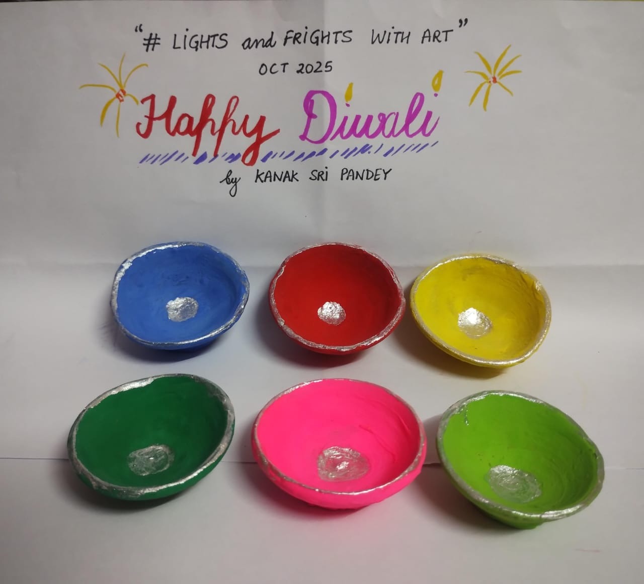 Colorful diyas by Kanak Sri Pandey