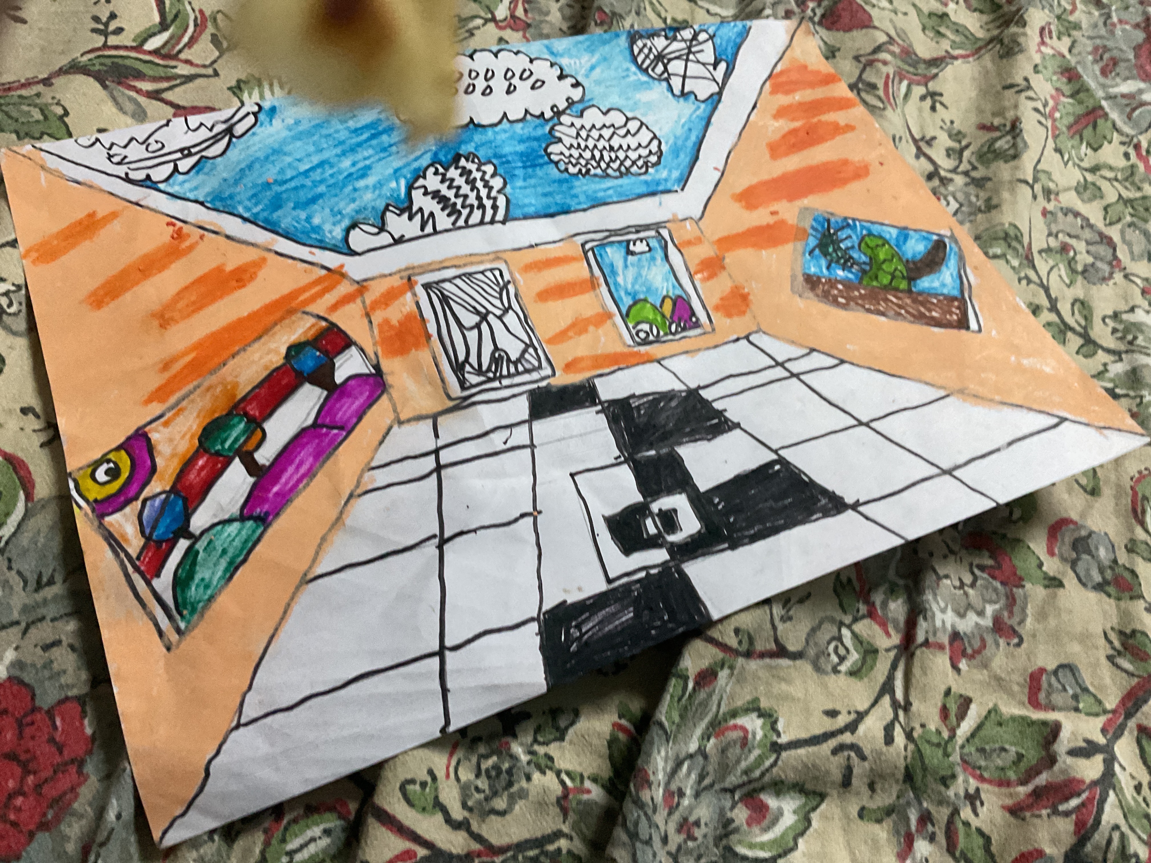 One point perspective and colour value