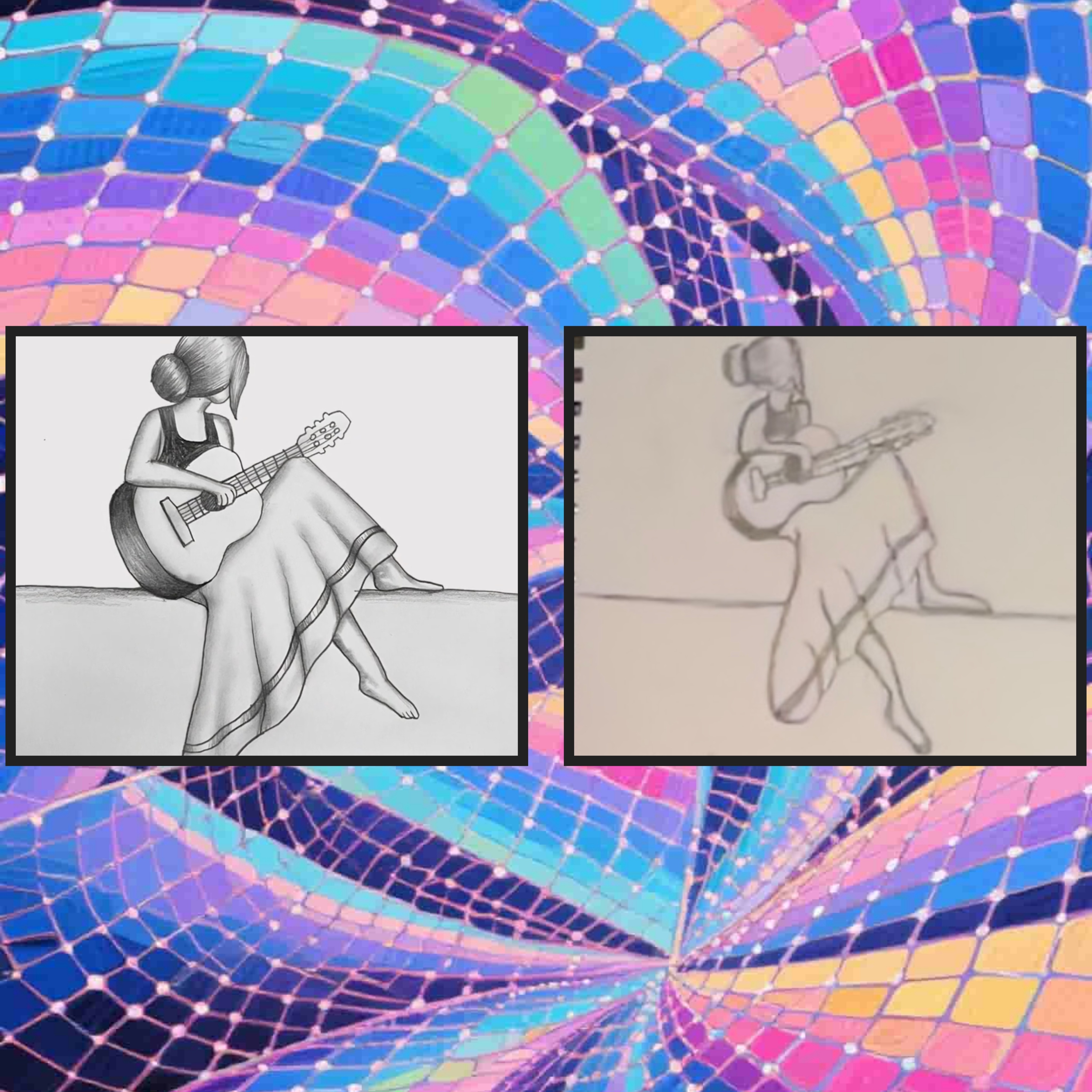 A collage of my drawing and the videos drawing