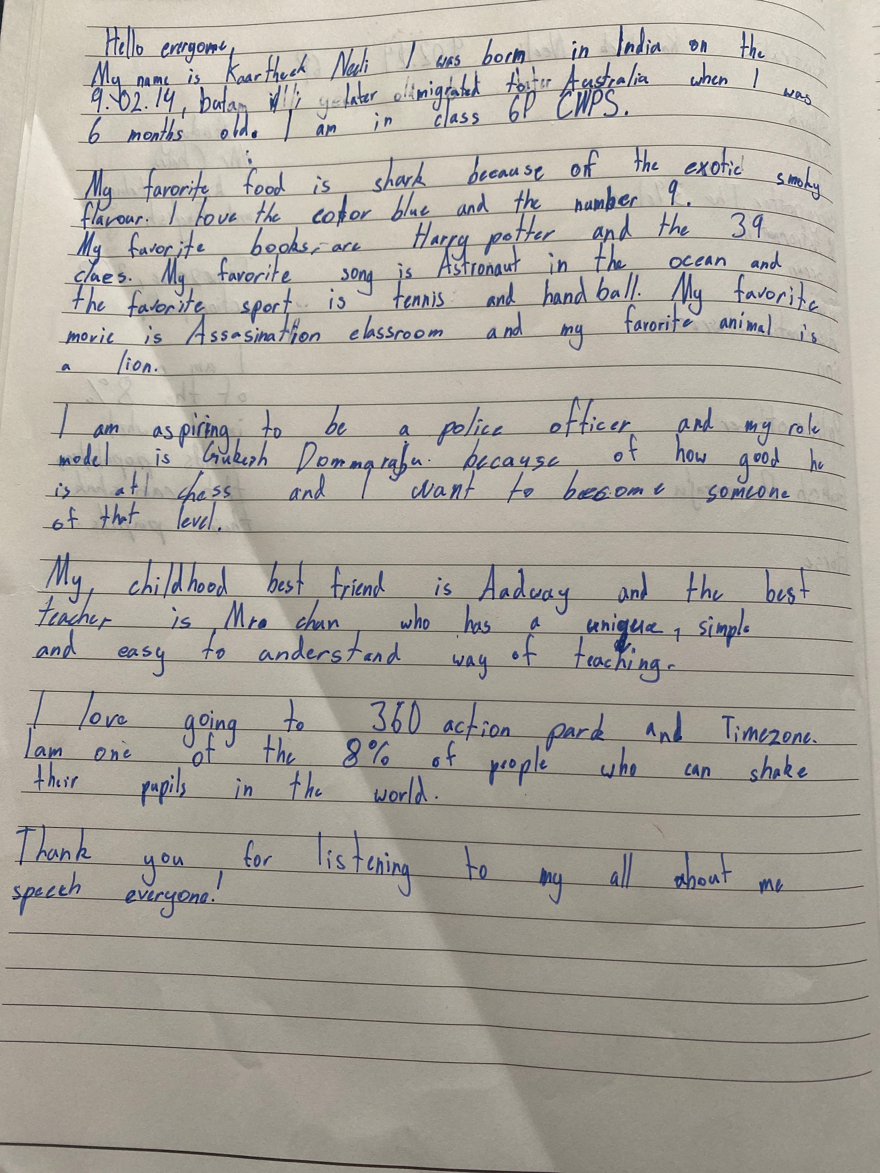 About myself information speech 