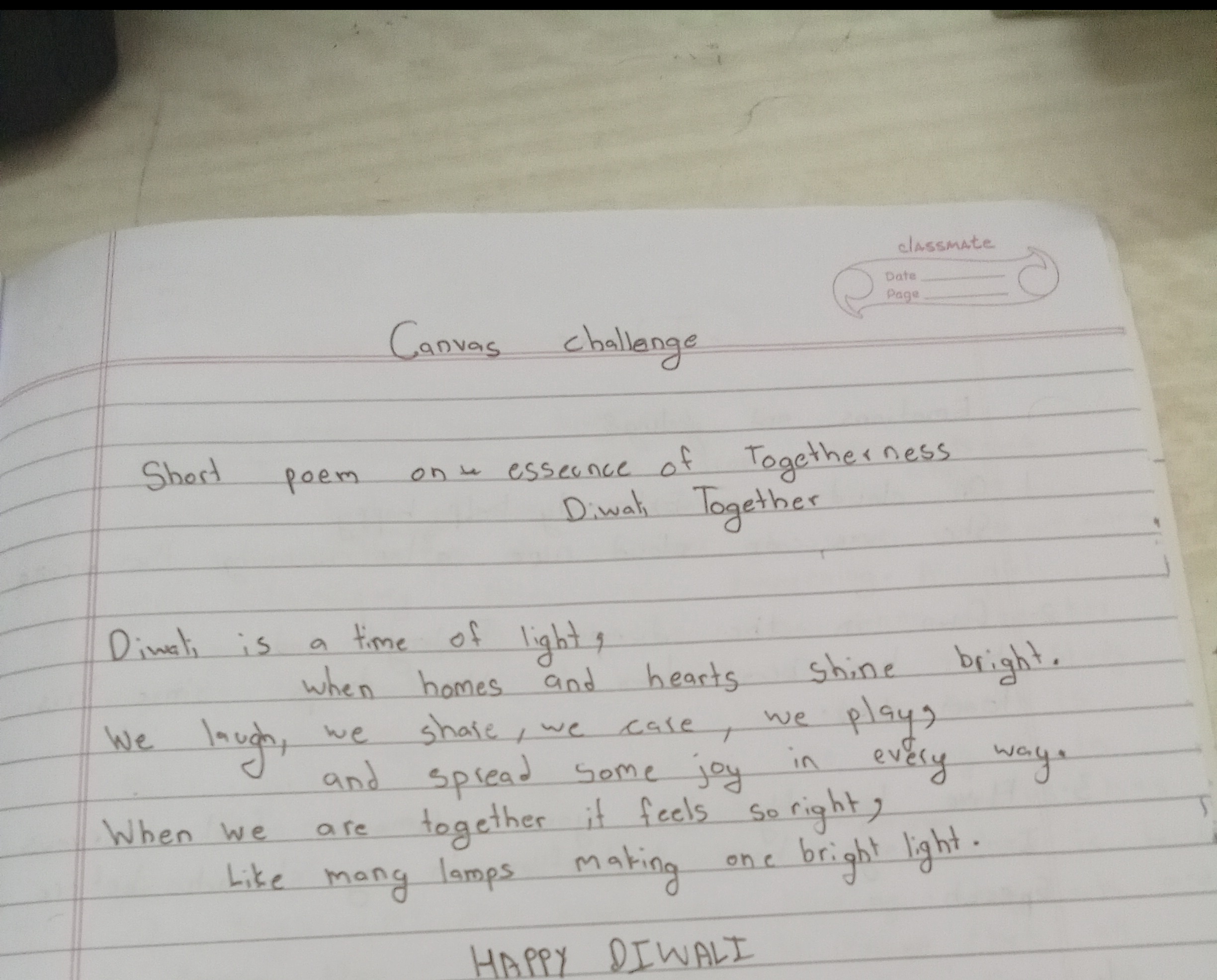 Diwali Poem writing 