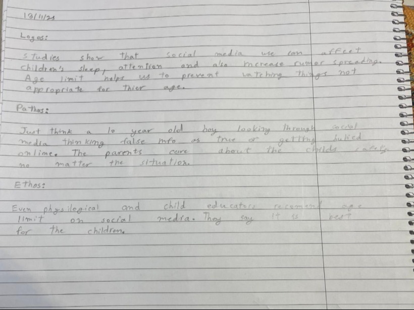 ethos ,pathos and logos writing by vihaan singh