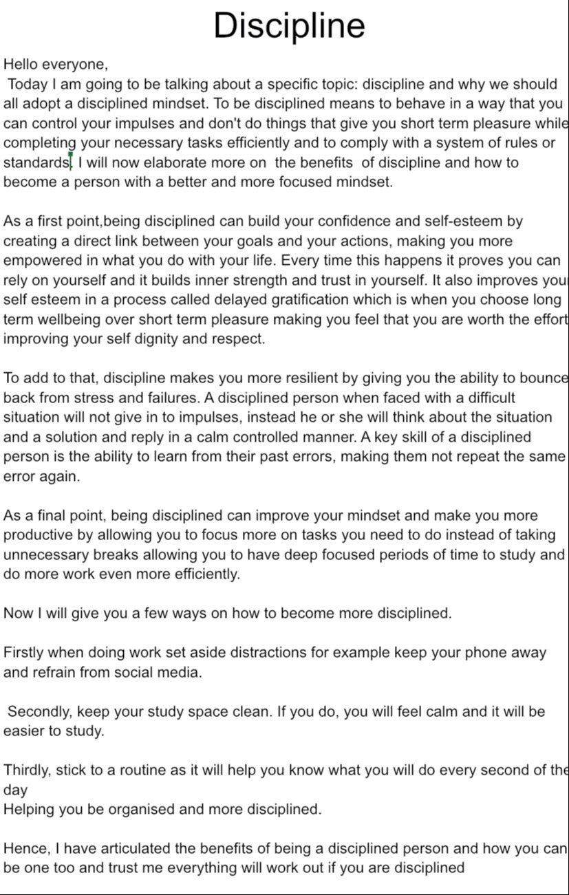 My Speech On Discipline